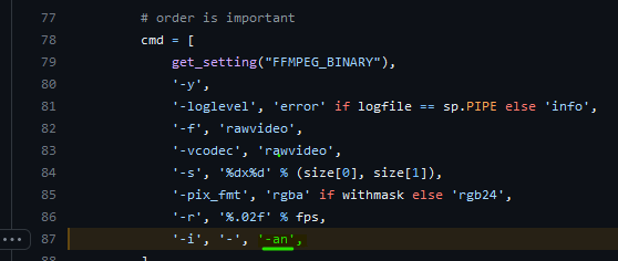 Comment out the `-an` argument on line 87 in the `ffmpeg_writer.py` file in your MoviePy package directory.